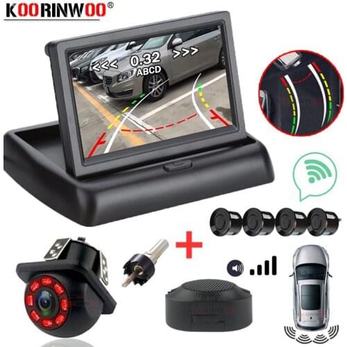 Koorinwoo Wireless Parking Sensor Cars Smarl System Moving Parking Line Reverse Camera Rear with Foldable Monitor Radar Detector