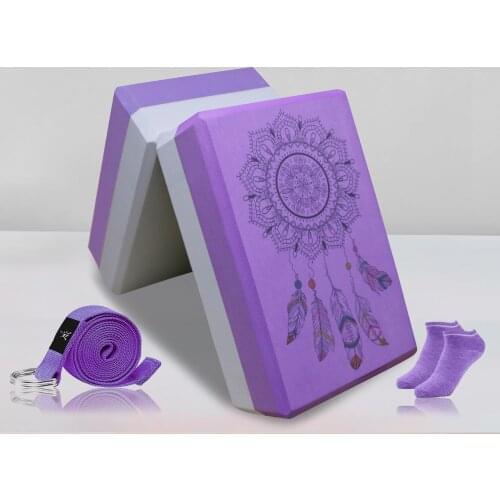 2pcs Set EVA Yoga Blocks with Strap&Socks Foam Stability Brick Pilates Printing Stretching Block Meditation Yoga Accessories
