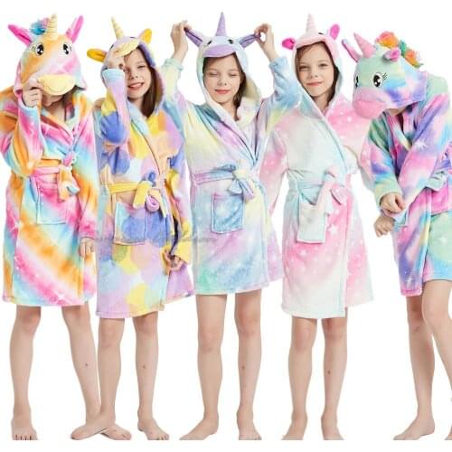 Children Long Sleeve Hooded Bathrobe Kids Sleepwear Star Rainbow Kugurumi Animal Sleepwear Girl Bathrobes Towels Beach Clothes
