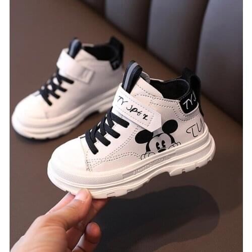 Disney Brand Children Baby Shoes For Boys Girls Pu Leather Cartoon Mickey Mouse Kids Sneaker Toddler Sport Shoes Baby Boots
