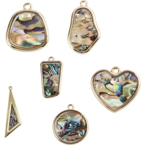 DoreenBeads Natural Shell Charms Irregular Pendants Gold Color Multicolor Crack 21*18mm For DIY Earrings Jewelry Making,2 PCs