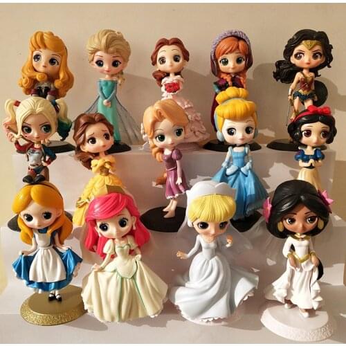 Disney Fairy Princess Ariel Elsa Anna Belle 15cm PVC Action Figure Toys For Kids Birthday Christmas Cake Topper Cake Decoration