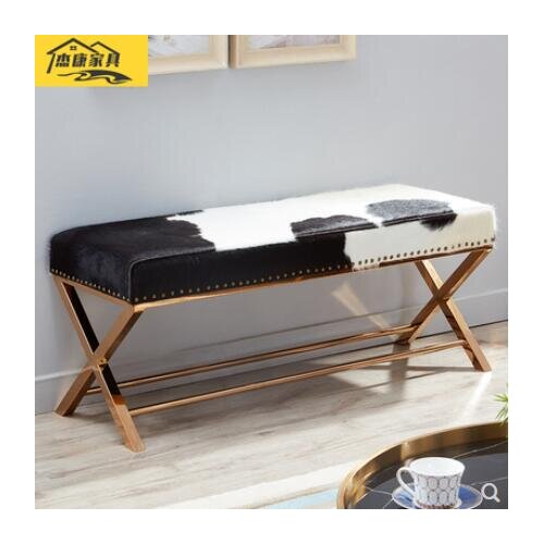Licht luxus kuh leder langen bank bett schwanz hocker bar hocker wechselnden schuhe hocker sofa niedrigen hocker rose gold make