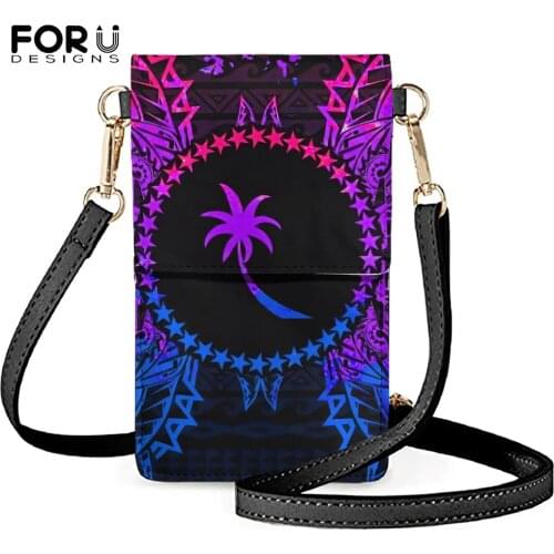 FORUDESIGNS Chuuk Polynesian Design Women Touch Screen Cell Phone Purse Female Mini Leather Shoulder Strap Handbags Women Bags