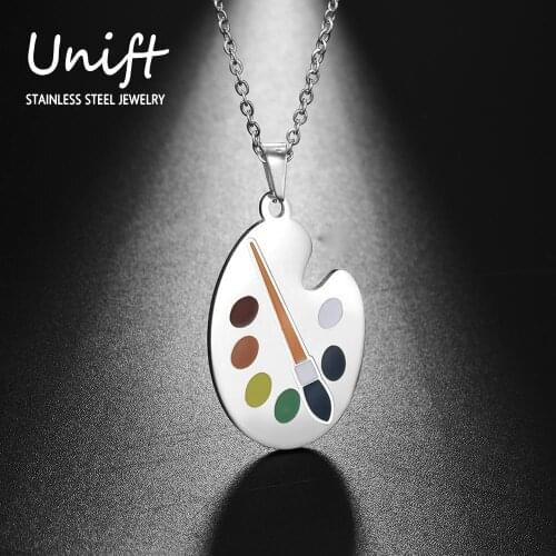 Unift Fashion Unisex Art Pigment Palette Necklace Stainless Steel Draw Artistic Paint Plate Pendant Artistic Gift Charm Jewelry