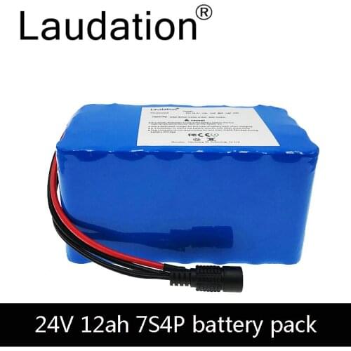Laudation 24V 12ah Electric bicycle Lithium Ion Battery 29.4V 12800mAh 7S 4P With 15A BMS 250W 350W 18650 Pack Wheelchair Motor