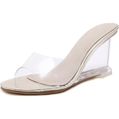 Summer all-match womens slippers sandals womens PVC womens slippers transparent womens slope with high heels