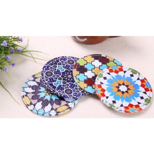 LINKWELL Set of 4 Round 10cmx10cm Modern Tile Design Paperboard PU Bar Coaster Table Cup Holder Drink Placemat Mat Tabletop