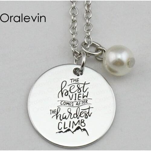 THE BEST VIEW COMES AFTER THE HARDEST CLIMB Inspirational Hand Stamped Engraved Pendant Necklace Gift Jewelry,10Pcs/Lot, #LN2257
