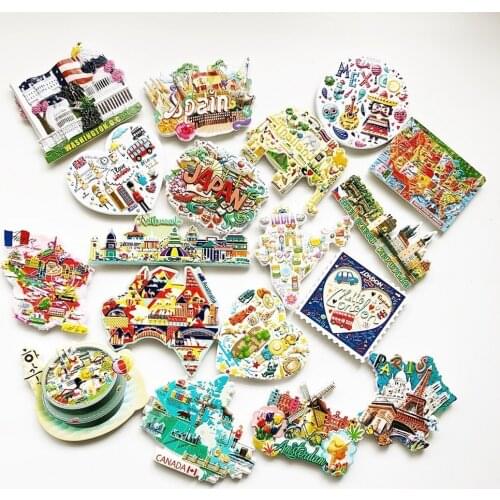BABEMEMI Resin Fridge Magnet Souvenir Washington New York Paris Canada Japan Holland Thiland Refrigerator Magnetic Stickers