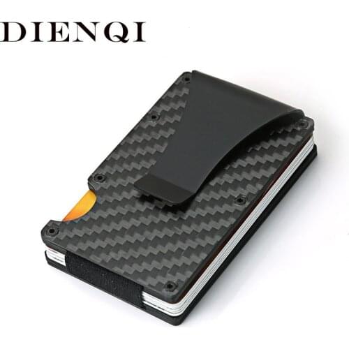 DIENQI Carbon Fiber Credit Card Holder Minimalist Wallet Aluminum Metal Anti RFID Blocking Business Bank id Card Holder For Men