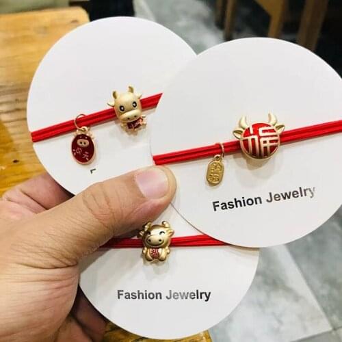 2021 New Arrival Hot Selling Fashion Alloy Bull Festival New Year Hair Band Women Girls Kids Hair Rope High Elastic Hair Rings