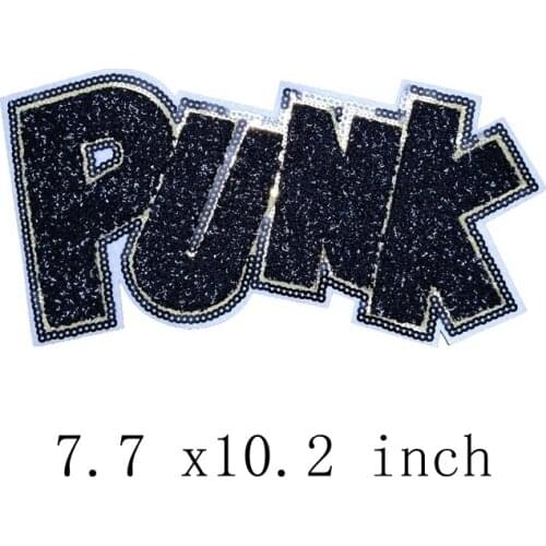 New Arrival Black Sequined PUNK Sticker Patch Iron On Embroidery PUNK Badge For Garments Appliqued