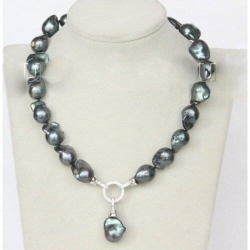 NEW 17" 18mm Baroque black-blue Reborn keshi pearls necklace