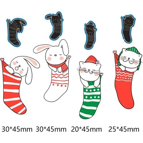 New Metal Cutting Dies 4pcs Lovely Sock Rabbit Stencils For DIY Scrapbooking Paper Cards Craft Making Craft Decoration