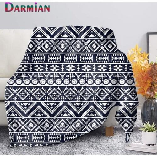 DARMIAN Black White Tribal Aztec Decoration Blanket Home Warm Soft Throw Fleece Blanket for Sofa Comfortable Quilts Adult Kids