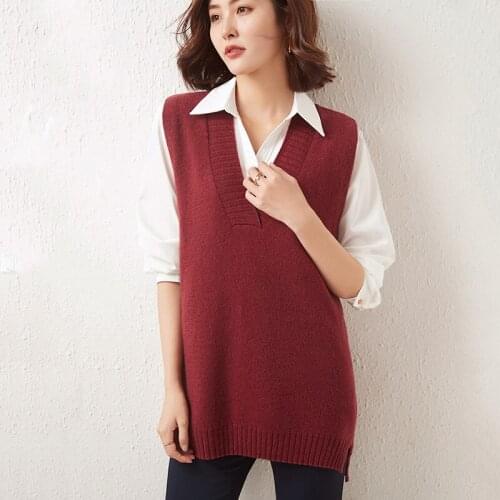 Autumn Winter Mid-Length Wool Knitted Vest Womens Pullover Sleeveless Sweater Plus Size Loose Outer Wear V-Neck Sling Waistcoat