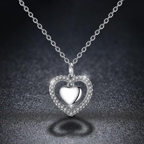 Simple Heart Shape 925 Sterling Silver Pendant Necklaces for Women Choker Necklaces & Pendants Bridal Wedding Jewelry Gift