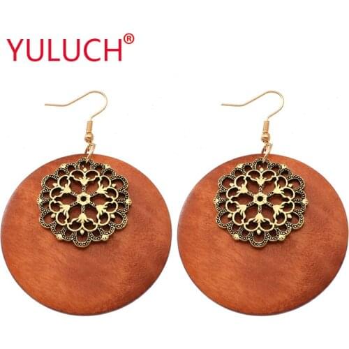 YULUCH Popular Alloy Bloom Flower Hanging Round Pendant Earrings for African Fashion Womens Jewelry Party Gifts
