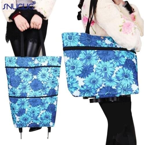 Portable Shopping Bag Womens Folding Buy Vegetables Trolley Bags On Wheels The Market Big Pull Cart Shopping Bags For Organizer