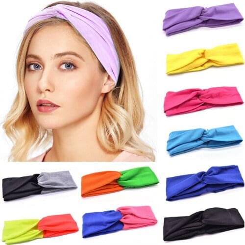 Womens Hairband Sweet Yoga Sports Block Wide Headband Splicing Colors Elastic Cross Headband Girls Wedding Hair Accessory
