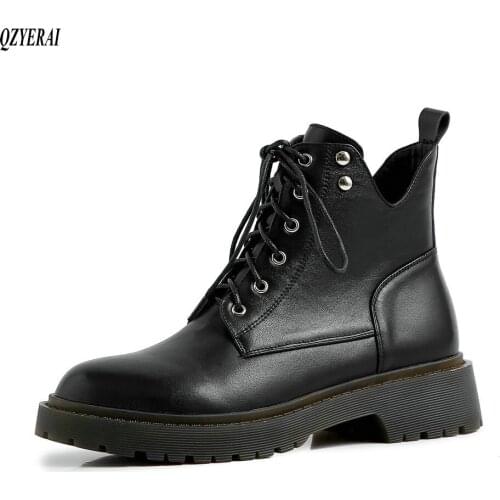 QZYERAI New style Genuine leather Martin boots Womens boots The European Autumn and winter Female boots cowhide Womens shoes