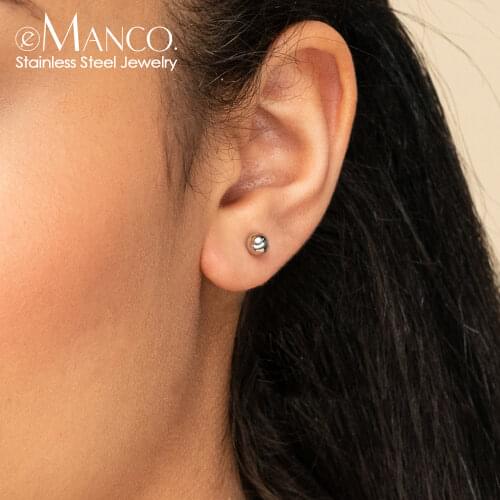 E-Manco women diameter 6mm ball stud earrings set Trendy geometric stainless steel earring for women earings fashion jewelry