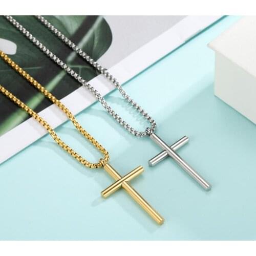 Skyrim Fashion Cross Necklace for Men Christian Stainless Steel Gold Color Box Chain Necklaces Fashion Jewelry 2021 Wholesale