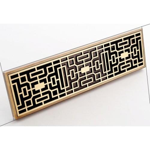 Floor Drain10*30 cm Euro Style Antique Brass Bathroom Linear Shower floor Drain Wire Strainer Art Carved Cover Waste Drainer