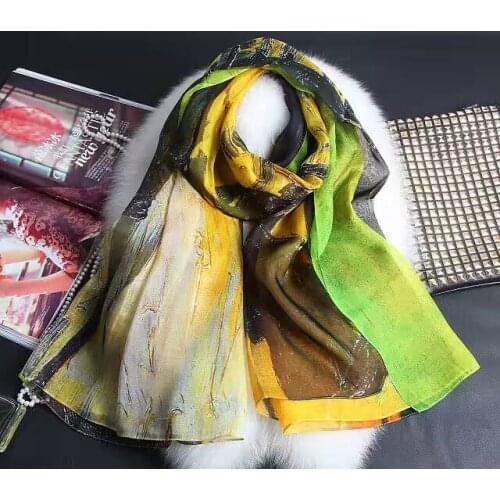 [SLKSCF] 175X135CM Spring painting print silk scarfs real real silk chiffon pashmina top quality pure silk scarves and shawls