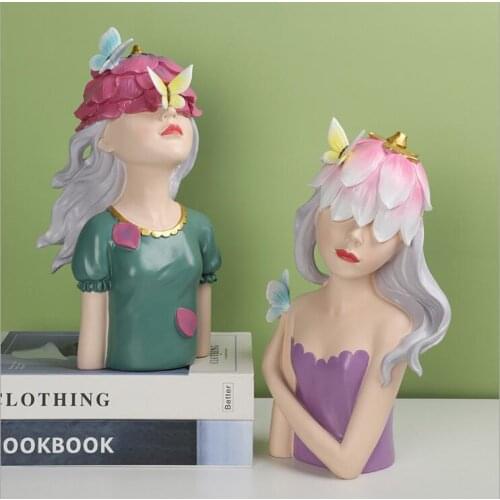 Modern Butterfly Girl Resin Statue Accessories Home Livingroom Desktop Figurines Crafts Store Coffee Table Sculpture Decoration