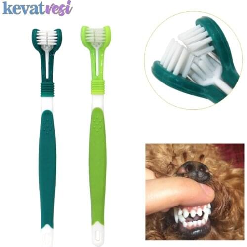 Three Sided Dog Pet Toothbrush Bad Breath Tartar Teeth Care For Cat Dog Tooth Cleaning Brush Soft Pet Finger Toothbrush