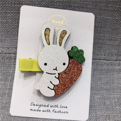 1PCS Cartoon Animal Rabbit With Carrot Icon Hair Pins Shining Unicorn Rainbow Cake Hair Clips Head Wear Girls BB Accessories