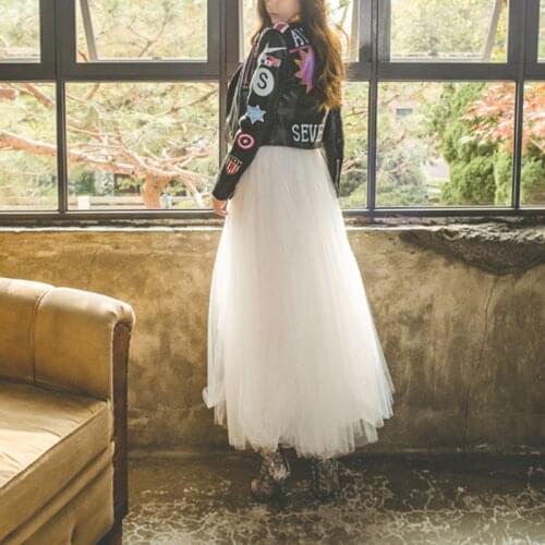 L5YC Womens Adult Ice Silk Lining Three Layer Tulle Skirt Solid Color Pleated Princess Maxi A-Line Overlay Flare Bouffant Puffy