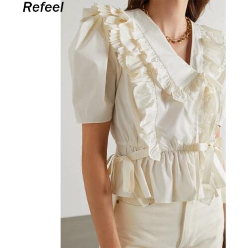 Women Tiered Ruffles Crop Top Blouse 2021 Summer Sweet Slim Short Shirt Drawstring Peplum Top