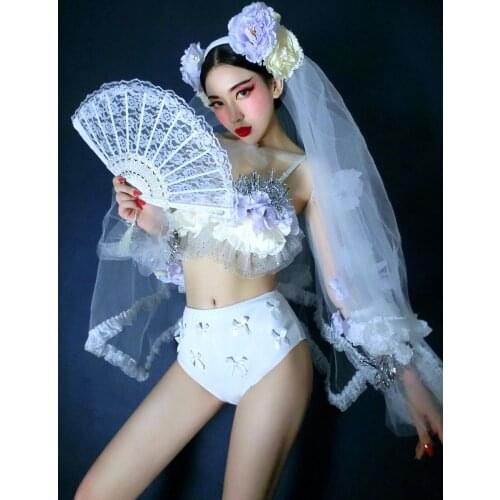 White flower fairy costume chinese cosplay party halloween women stage dance costumes