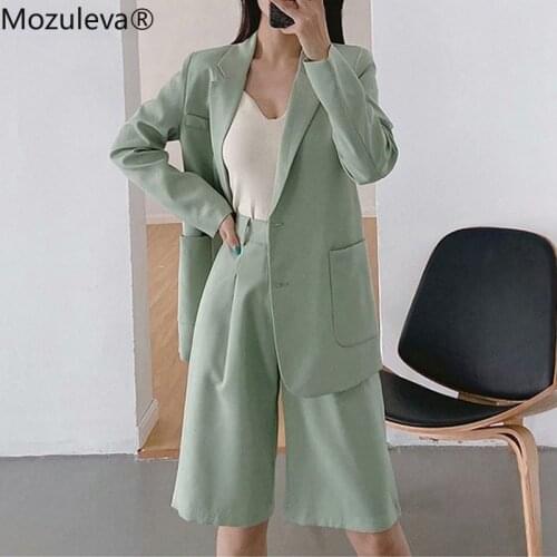 Mozuleva Casual Ladies 2 Pieces Blazer Set 2021 Summer Women Long Sleeve Blazer & High Waist Straight Shorts Female Shorts Suits