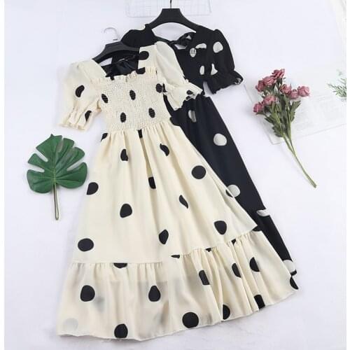 2020 Summer Women Square Collar Flare Sleeve Ruffles Polka Dot Chiffon Dress Lady Elastic Slim Bandage Lace Up Party Midi Dress