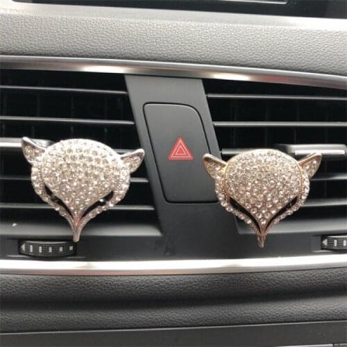 1pc car air outlet perfume clip high-end female car diamond crystal decoration car with fox head air conditioning mouth perfume