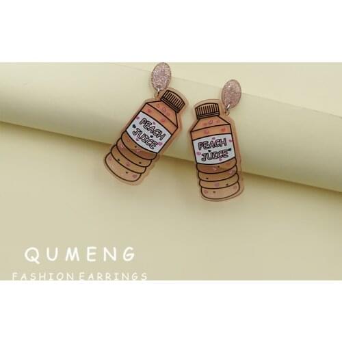 2021 Funny Drinking Jewelry Simulation Cute Water Bottle Acrylic Pendant Earrings For Girl False Food Beverage Holiday Gift