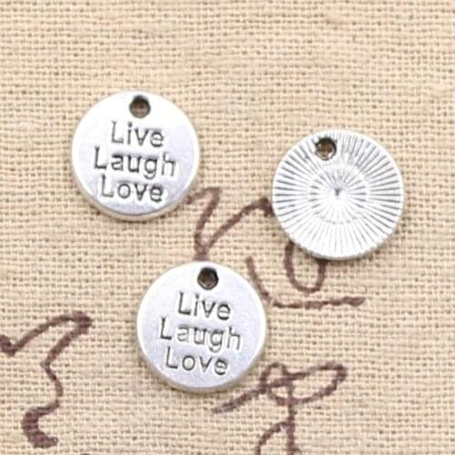 30pcs Charms Plates Live Laugh Love 12x12mm Antique Bronze Silver Color Plated Pendants Making DIY Handmade Tibetan Jewelry