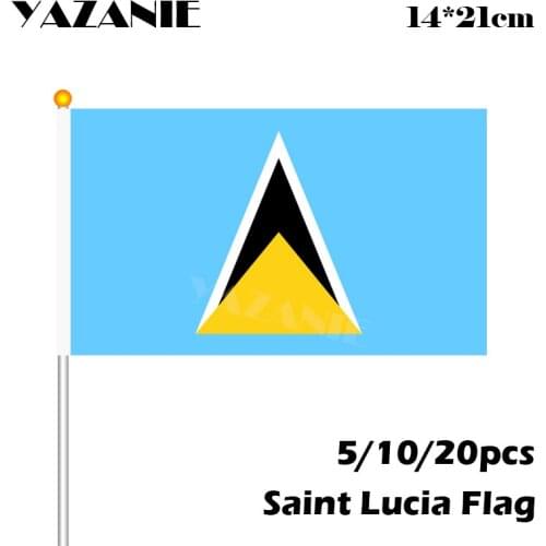 YAZANIE 14*21cm 5/10/20pcs Saint Lucia National Hand Flag Small Size Flag Flying Banner 8# Polyester Custom Country Hand Flag