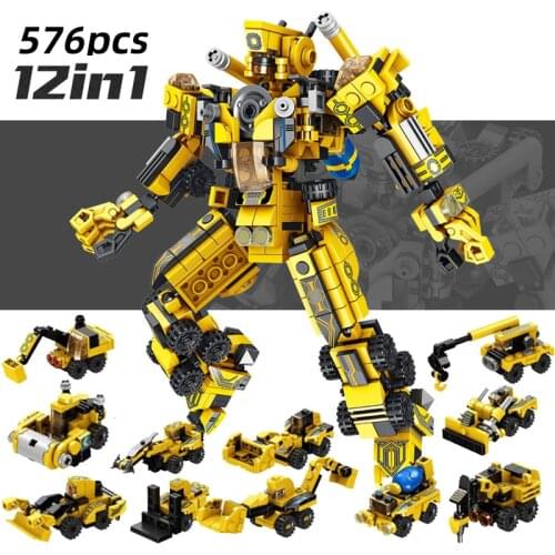 576pcs 12in1 Creative Engineering Transformation Car Deformation Robot Building Blocks Educational Brick Toys For Children Gift