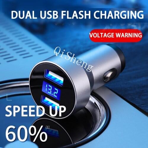 12-14V 2.4A Dual USB Car Charger LCD Display 12-24V Cigarette Socket Lighter Fast Charger Power Auto USB Adapter Upgraded