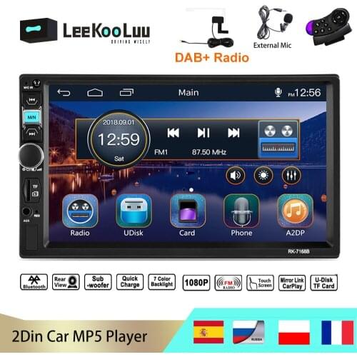 LeeKooLuu 2 din Car Multimedia Player Autoradio 2din Stereo 7" HD MP5 Player with Bluetooth FM DAB Radio steer wheel control Mic