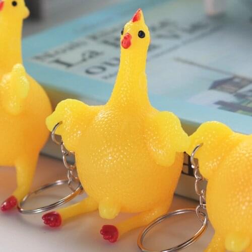 Cute Chicken Egg Laying Hens Crowded Stress Ball Keychain Creative Funny Spoof Tricky Gadgets Toy Chicken Keyring Key Chains