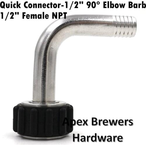 Quick Connector, 1/2" 90 Degree Elbow Barb, 1/2" Female NPT, Silicone Grip, Brewer Hardware, Pump Fittings