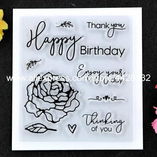 Flowers Happy Birthday Thank you Scrapbook DIY photo cards rubber stamp clear stamp transparent stamp 8.5x9.5cm 9052409