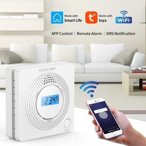 Smart Home WiFi Carbon Monoxide Detector Household Gas Alarm Sensor Tuya Smart Life APP Control Battery Powered CO Detection