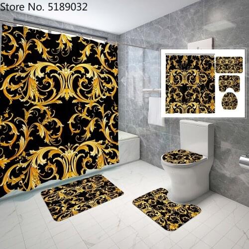 European Series Bath Curtain 3d Chain Print Luxury Bathroom Set Anti Slip Bath Carpet Toilet Lid Cover Shower Curtain Vintage